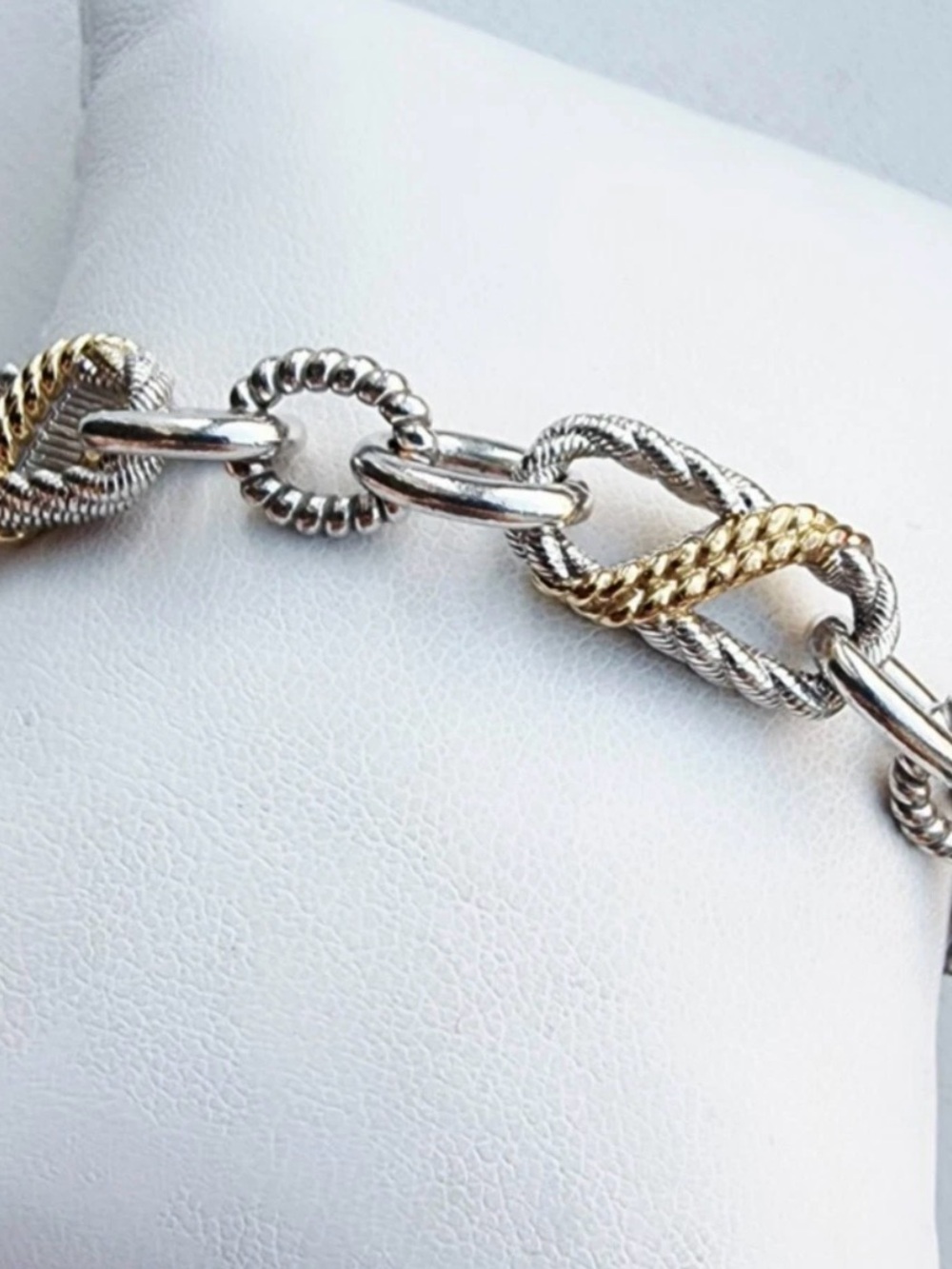 Judith Ripka 925 Sterling Two-Tone Fleur-de-Lis Charm Bracelet 8” 29g CZ - Picture 14 of 15